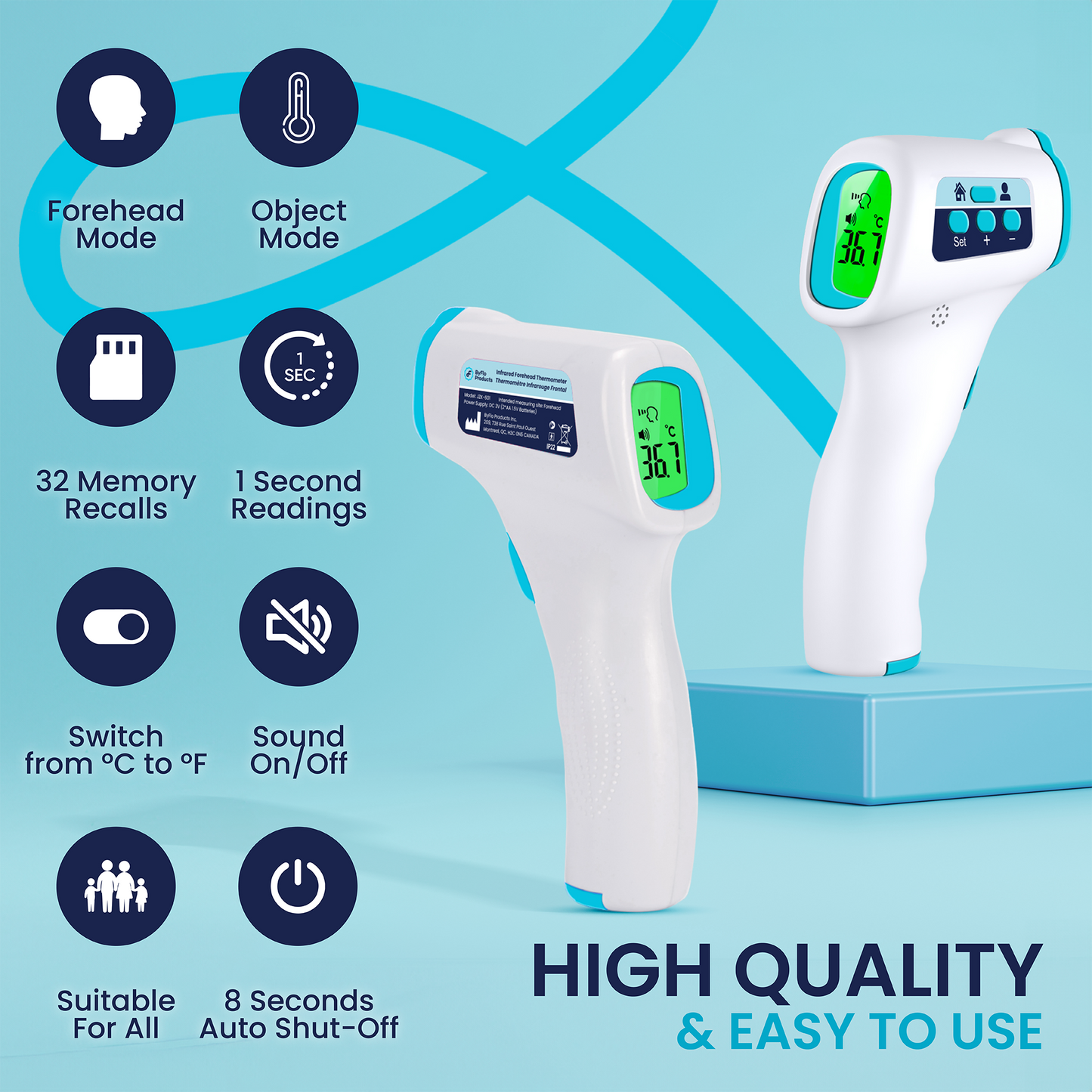 ByFloProducts Forehead Thermometer, Non Touch Digital Thermometer for Adult and Baby (JZK-601)