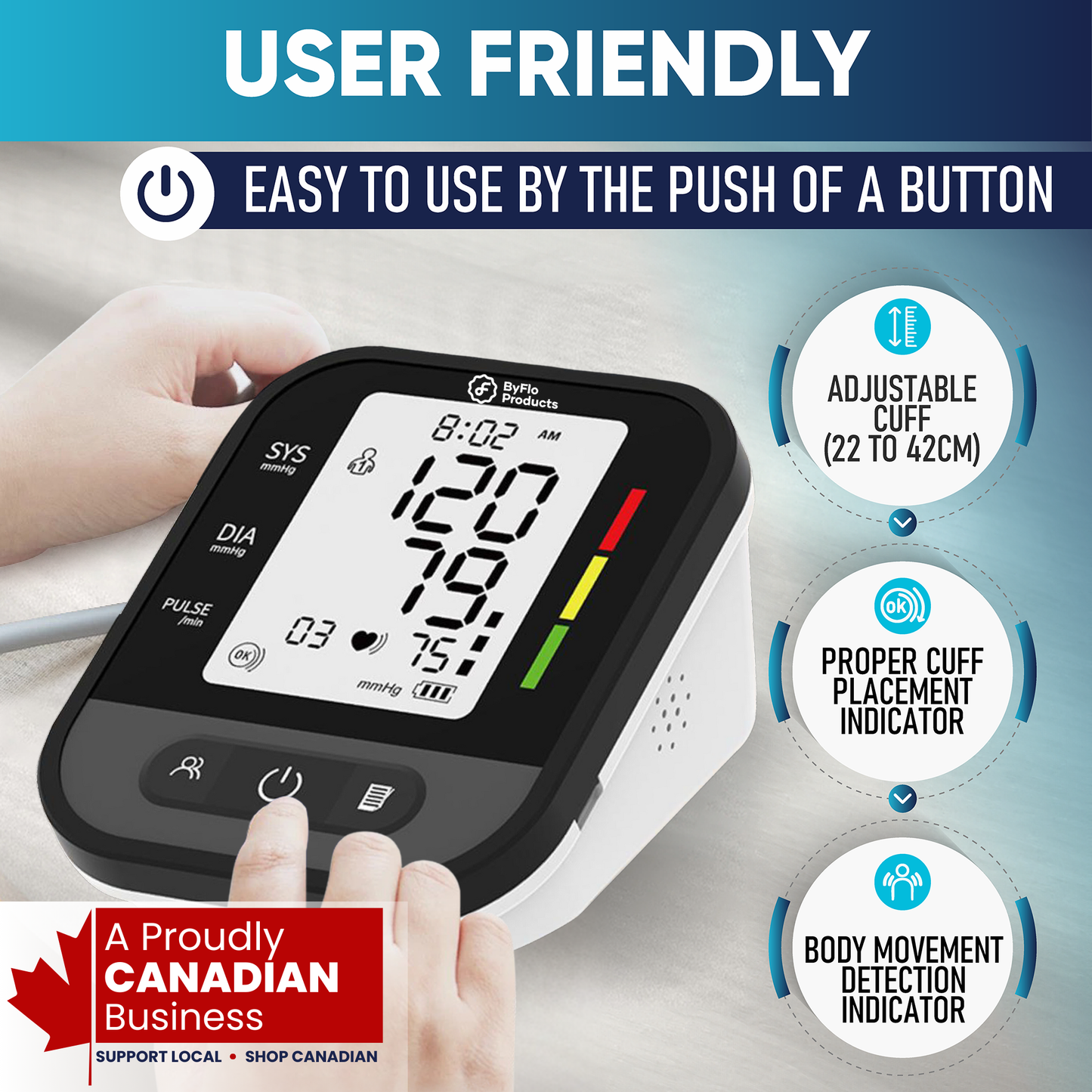 ByFloProducts Blood Pressure Monitor for Home Use – Digital Heart Rate Monitor with Backlit LCD Screen, Includes Blood Pressure Cuff, 4 AAA Batteries, Perfect Automatic Blood Pressure Machine (AOJ-30F)