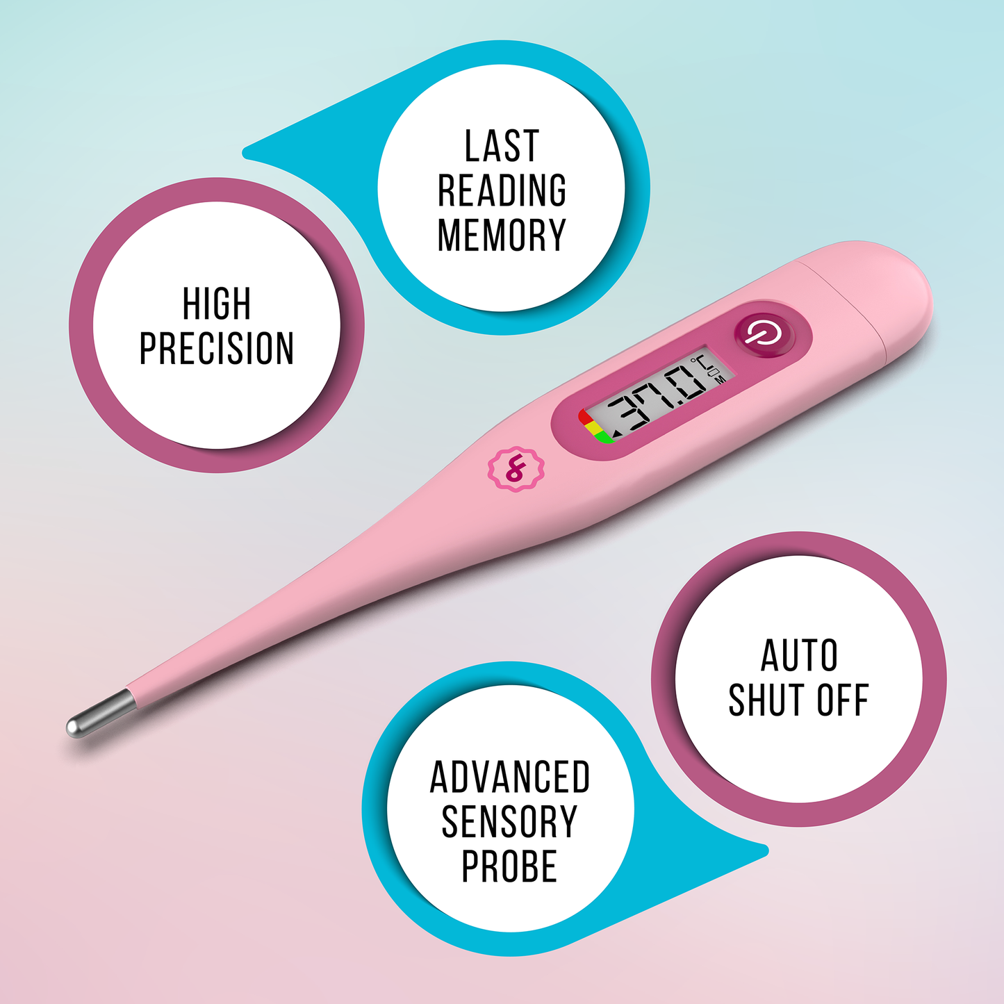 ByFloProducts Digital Thermometer - Oral Thermometer, Rectal & Underarm (DMT-4132 Pink)