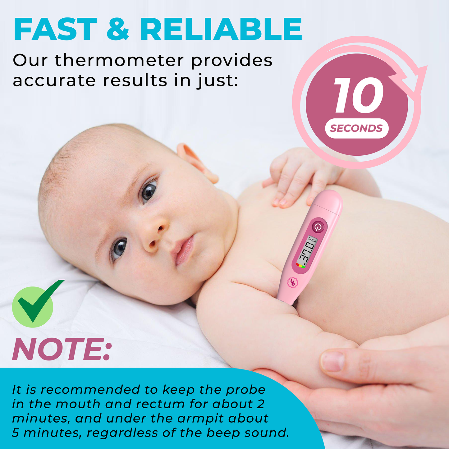 ByFloProducts Digital Thermometer - Oral Thermometer, Rectal & Underarm (DMT-4132 Pink)
