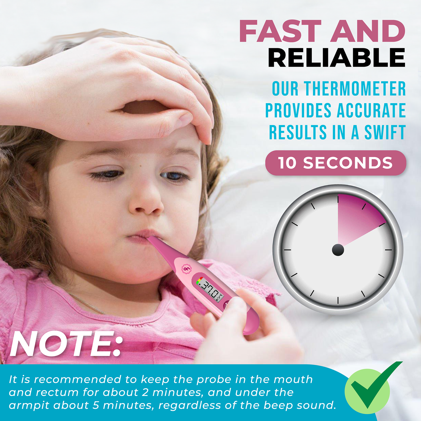 ByFloProducts Digital Thermometer - Flexible Tip - Oral Thermometer, Rectal & Underarm (DMT-4333 Pink)