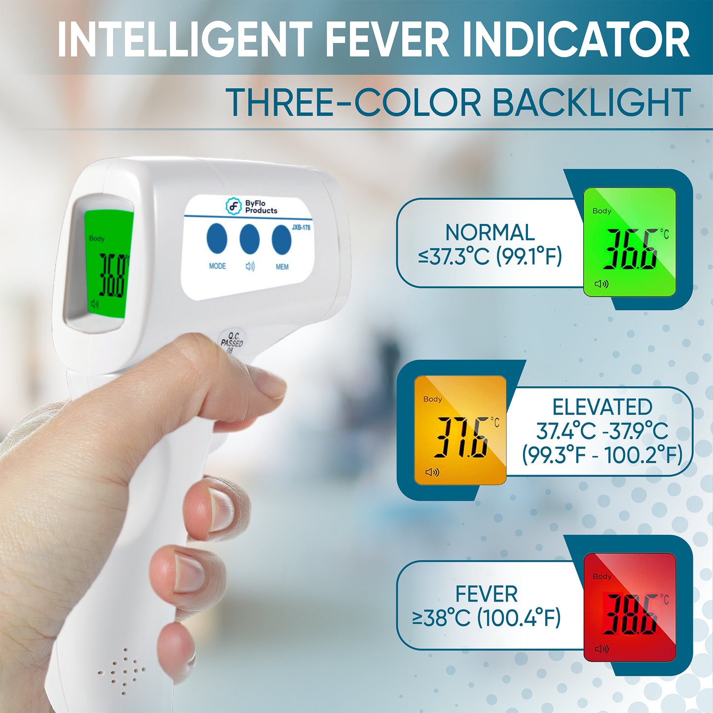 ByFloProducts Body, Surface & Room Touchless Thermometer (JXB-178)