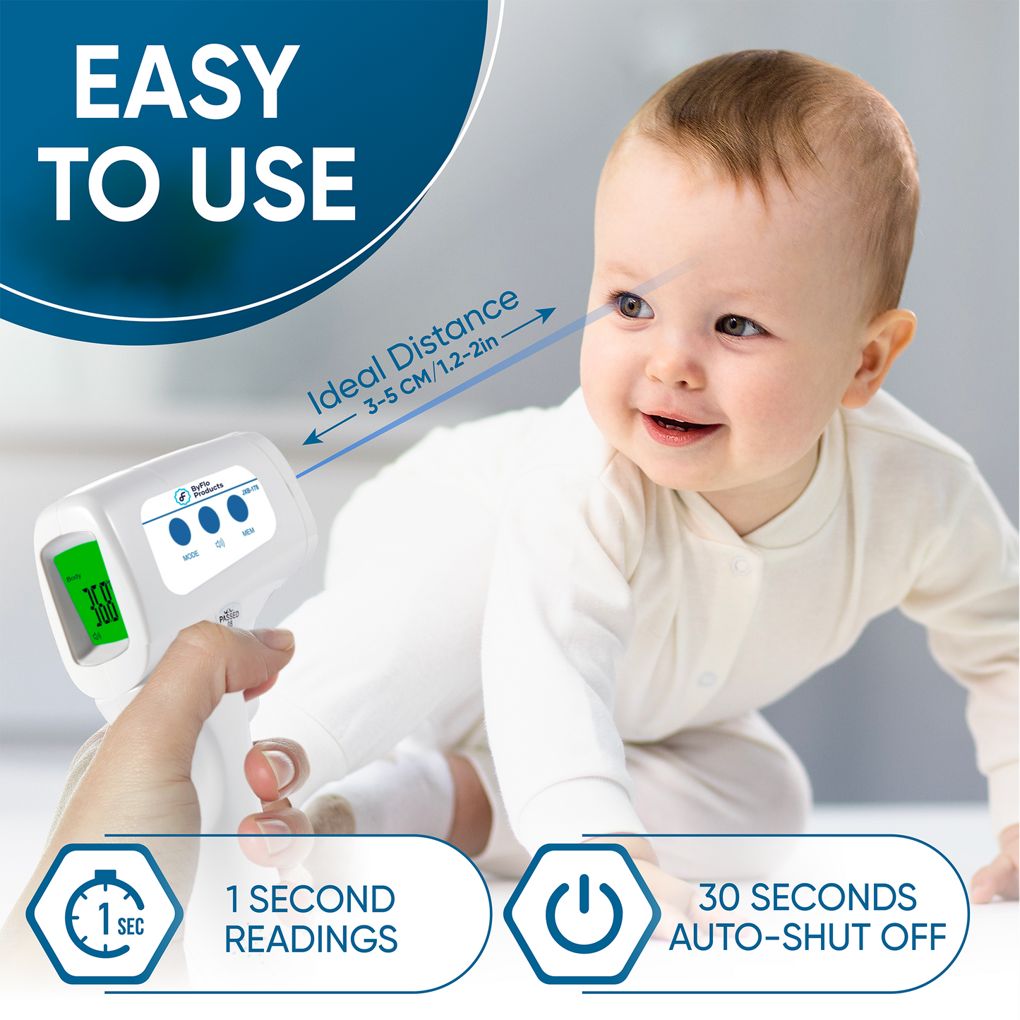 ByFloProducts Body, Surface & Room Touchless Thermometer (JXB-178)