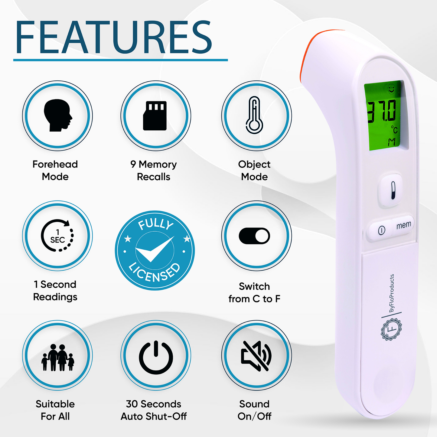 ByFloProducts Digital Forehead Thermometer (PG-IRT1602)