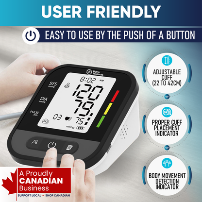 ByFloProducts Blood Pressure Monitor for Home Use – Digital Heart Rate Monitor with Backlit LCD Screen, Includes Blood Pressure Cuff, 4 AAA Batteries, Perfect Automatic Blood Pressure Machine (AOJ-30F)