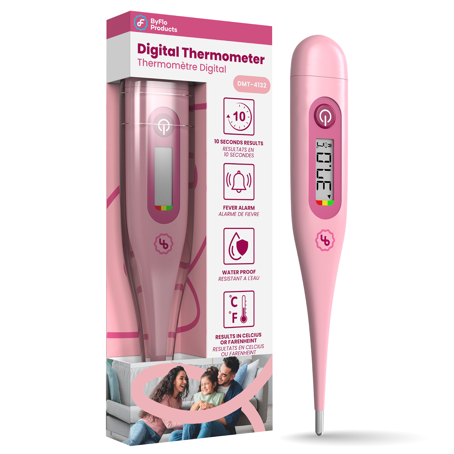 ByFloProducts Digital Thermometer - Oral Thermometer, Rectal & Underarm (DMT-4132 Pink)