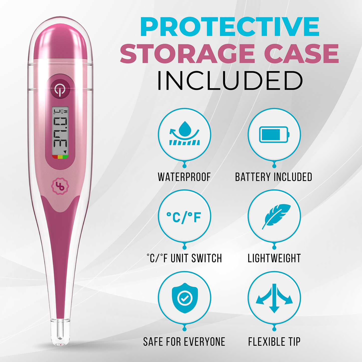 ByFloProducts Digital Thermometer - Flexible Tip - Oral Thermometer, Rectal & Underarm (DMT-4333 Pink)