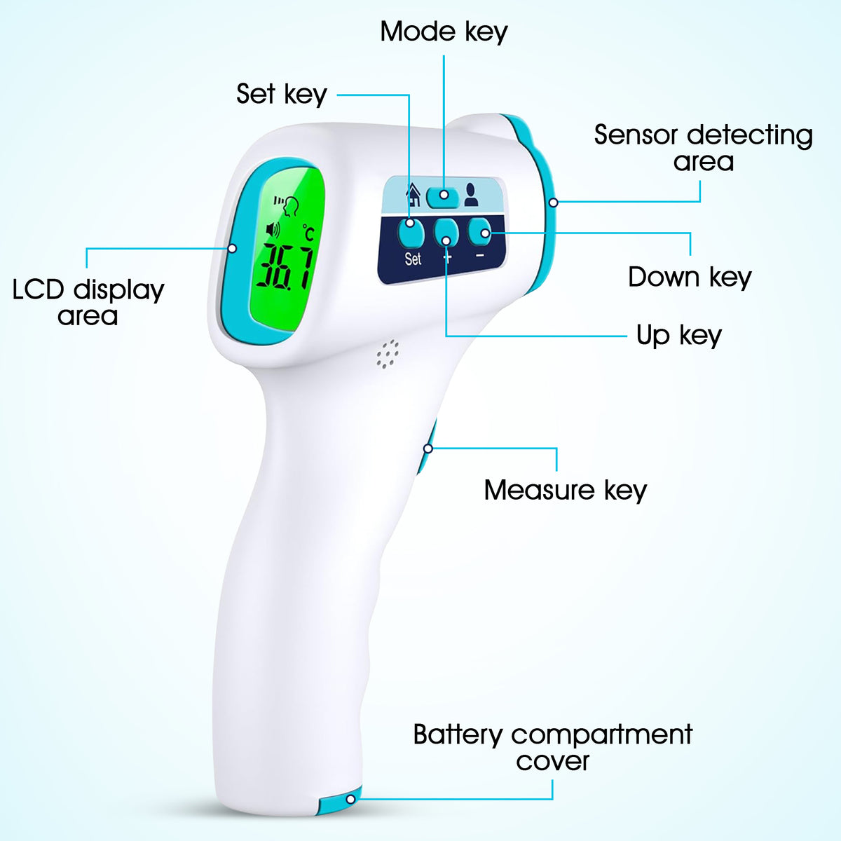 Thermomètre frontal ByFloProducts, thermomètre numérique sans contact pour adulte et bébé (JZK-601)