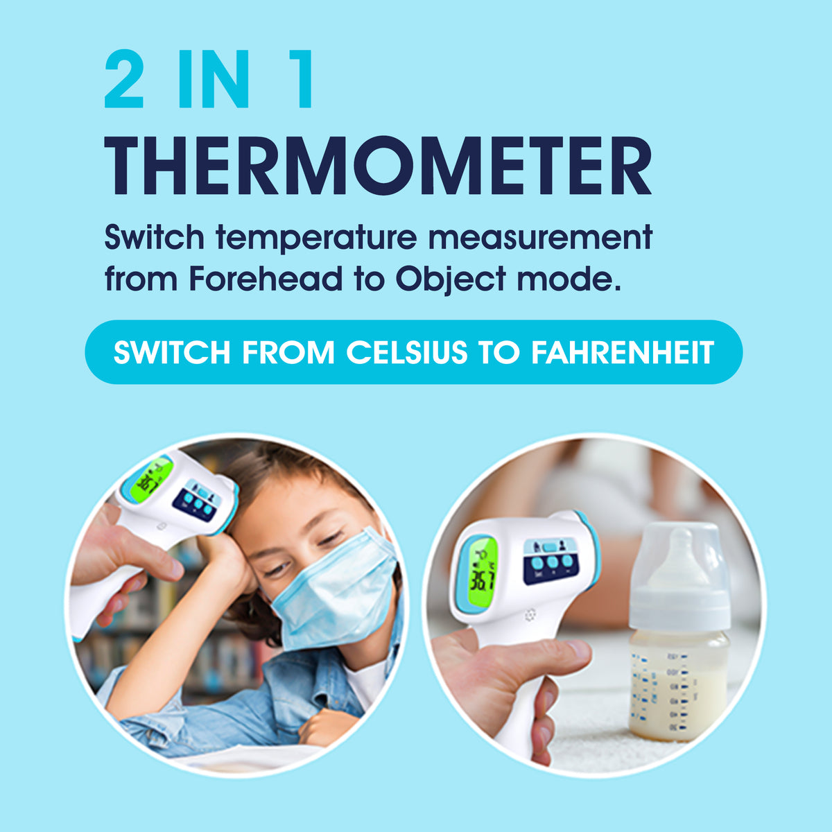 Thermomètre frontal ByFloProducts, thermomètre numérique sans contact pour adulte et bébé (JZK-601)