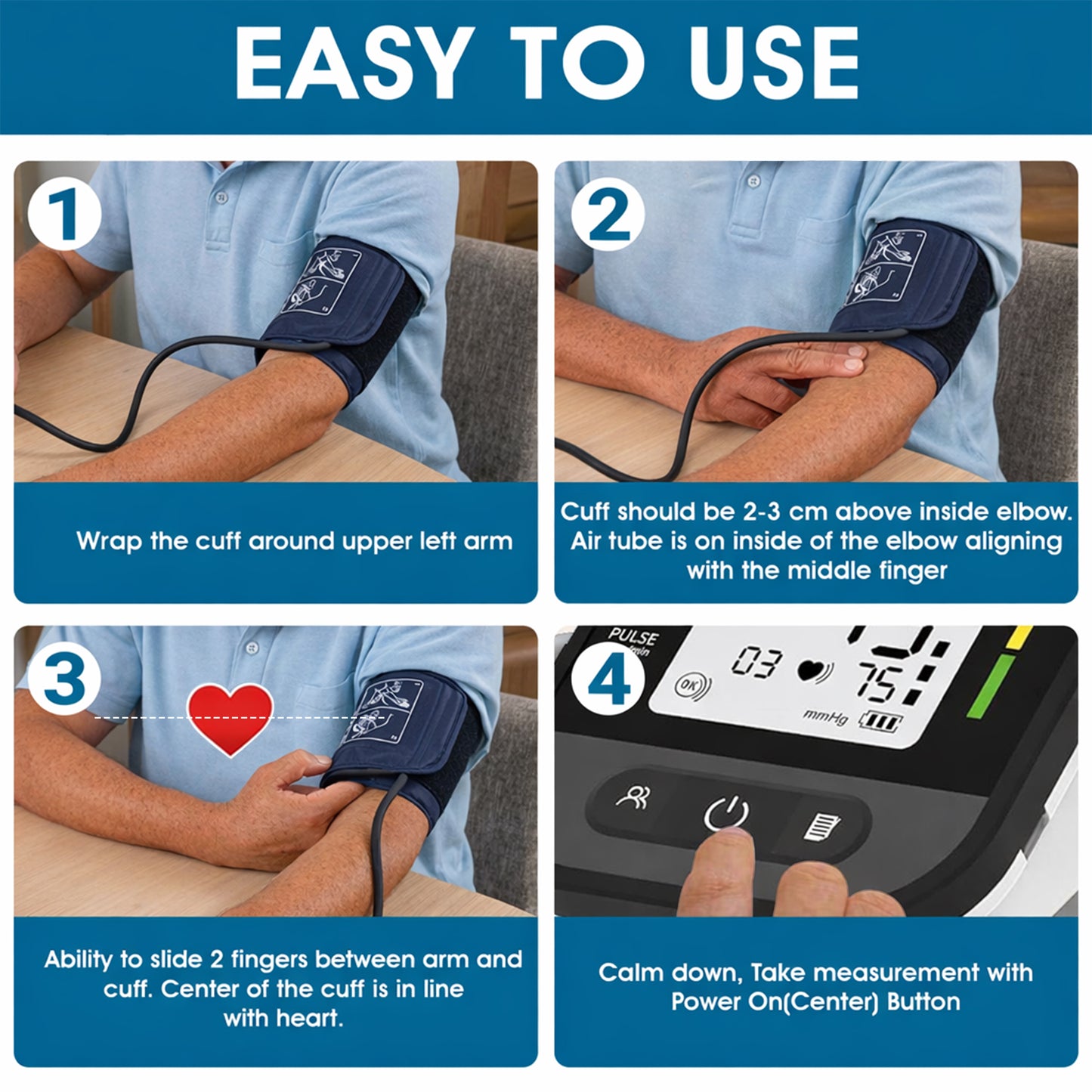 ByFloProducts Blood Pressure Monitor for Home Use – Digital Heart Rate Monitor with Backlit LCD Screen, Includes Blood Pressure Cuff, 4 AAA Batteries, Perfect Automatic Blood Pressure Machine (AOJ-30F)